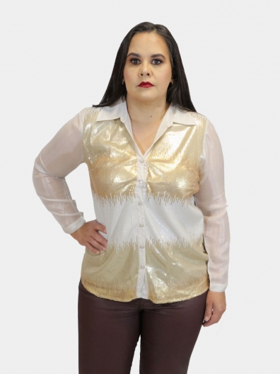 Camisa De Chiffon com Paetê 