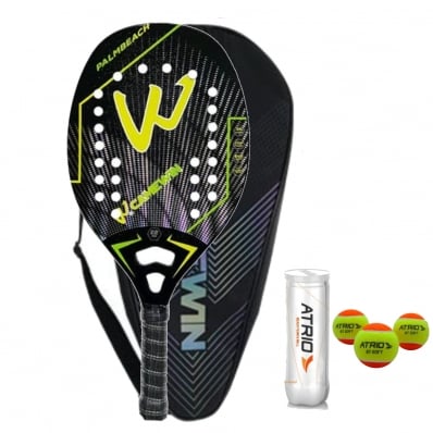 Raquete Beach Tennis 100% Carbono 3k com bolas Palmbeach Amarela