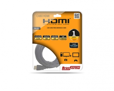 Cabo Hdmi Plasma/Tv Lcd 1,00M 2.0 Hd 4K Preto Blister
