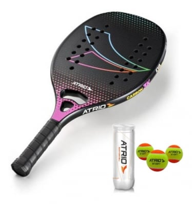 Raquete Beach Tennis Carbon 3k Elite Atrio Kit Bolas