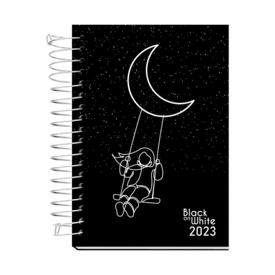 Agenda espiral anual black on white lua 168 fls 100x150mm 2023