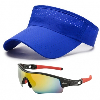 Kit Viseira Beach Tennis Praia Esportes Óculos Uv400 Azul