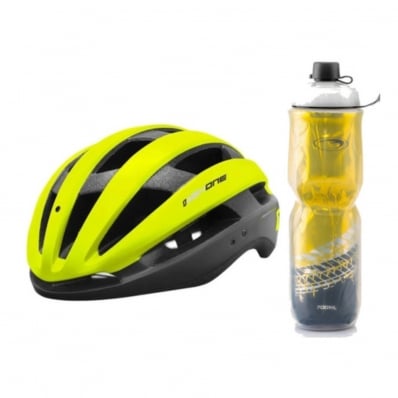 Kit Capacete Ciclismo HighOne Wind Garrafa Térmica Amarelo