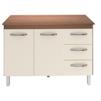 Kit Balcão Cozinha Gabinete Bianca 118 cm Savana Frente Off-White com Tampo Tampão 120 cm Bianca Savana
