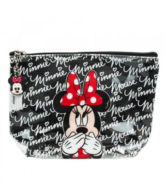 Necessaire Preto Transparente Minnie Assinaturas 14x6x21cm - Disney