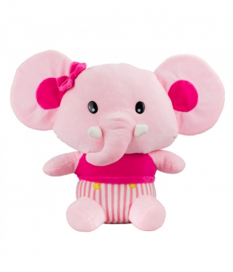 Elefante Rosa Orelhudo Sentado 34cm - Pelúcia