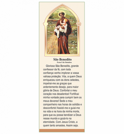 Marca página com oração 4.80x14.50cm verniz uv São Benedito 1un