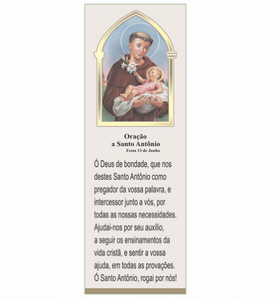 Marca página com oração 4.80x14.50cm verniz uv Santo Antônio 1un