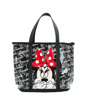 Bolsa Preto Transparente Minnie Assinaturas 32x10x42cm - Disney