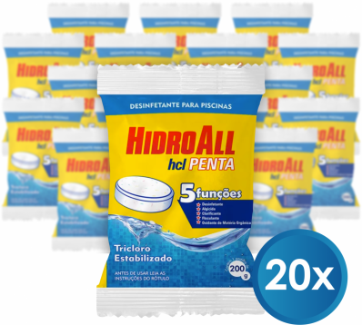 Kit 20 Pastilhas Tabelete Cloro Hcl Penta Hidroall Tratamento Piscina