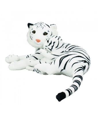 Tigre Branco Mãe Filhote Realista 47cm - Pelúcia