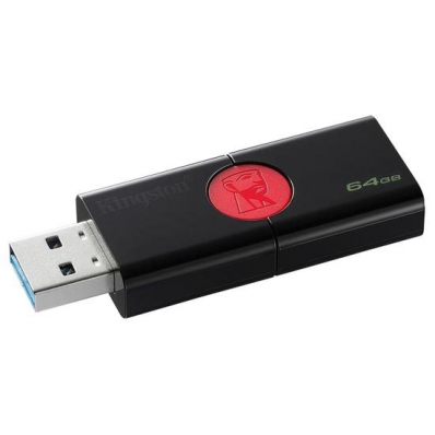 Pendrive Kingston DT106 64GB / USB 3.1 - Preto e Vermelho