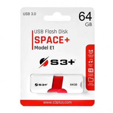 Pendrive S3+ 64GB Space+ / Modelo E1 / USB 3.0 - Branco e Vermelho (S3PD3003064BK)