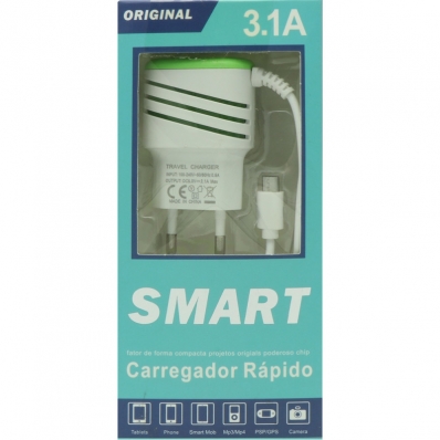 Carregador de Parede Universal Smart Micro-USB 1200MM - Verde/Branco