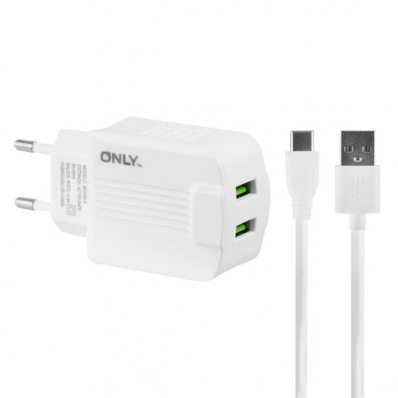 Carregador Only MOD06-A - 2X USB - com Cabo Tipo C - Branco