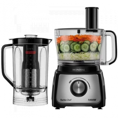 Multiprocessador + Liquidificador Mondial 900W (220V) - Preto