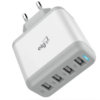 Carregador de Parede Elg WC48A - 4 USB 4,8 High Speed - Bivolt - 5V - Branco