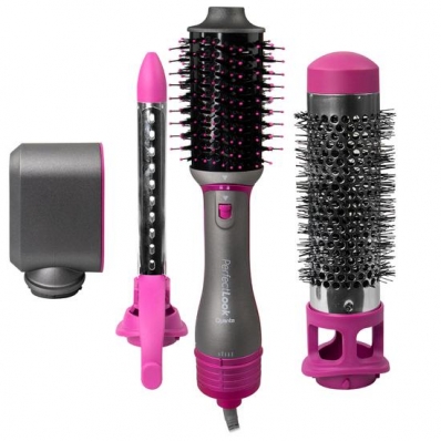 Escova Secadora Quanta Perfectlook QTKCS7000 - 1100W - Kit 4 Em 1 - 220V - Cinza e Rosa