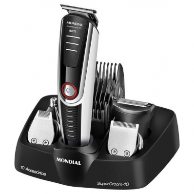 Maquina de Cortar Cabelo Mondial SUPERGROOM-10 BG-08 - 6W - Bivolt - Preto e Branco