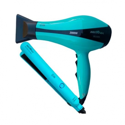 Prancha Kit Britania BKT2000 Duo Blue - + Secador de Cabelo - Ceramica - 220V - Azul