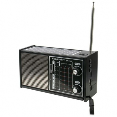 Radio Portatil Ecopower EP-F96B - USB/SD - AM/FM/SW - - com Lanterna e Panel Solar - Preto