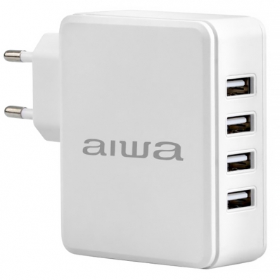 Adaptador de Tomada Aiwa AWCSWC4P 4 USB de 24 Watts- Branco