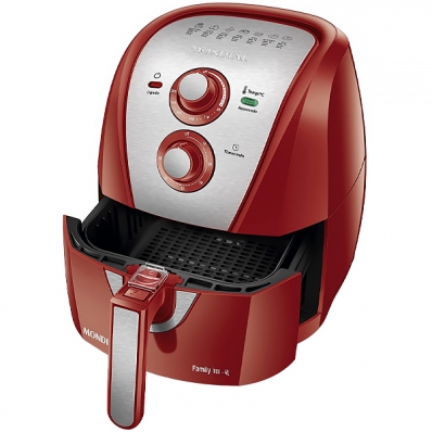 Fritadeira Eletrica Mondial Family Inox Red AFN-40-Ri 1.500 Watts 220V ~ 50/60 HZ - Vermelha/Prata