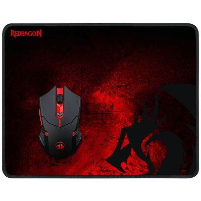Kit Mouse Gamer Sem Fio Redragon M601WL-Ba + Mousepad de 330 X 260 X 3 MM - Preto/Vermelho