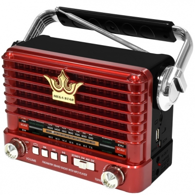 Radio Portatil AM/FM/SW Megastar RX358BTR2 600 Watts  Bivolt - Preto/Vermelho