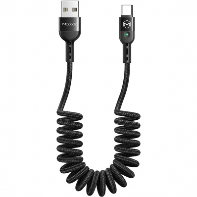 Cabo Em Espiral de Dados Mcdodo CA6420 USB-C - Preto