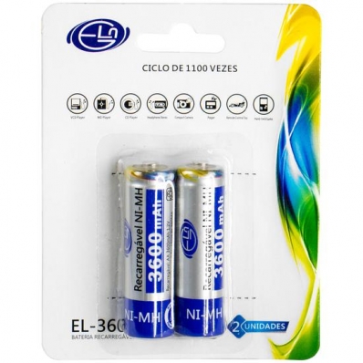 Pilha El EL-3600AA - AA - 3600MAH - 2 Unidades - Recarregavel