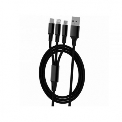 Cabo USB Charge 3IN1 Mega Star CH012N Nylon Preto