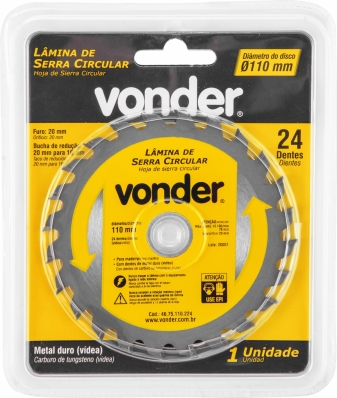 Lâmina de serra circular 110 mm x 20 mm 24 dentes VONDER 4675110224
