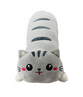 Gato Cinza Comprido Deitado Mostra Lingua 60cm - Pelúcia