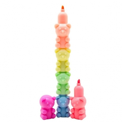 Kit caneta marca texto ursinhos 5 unidades coloridas
