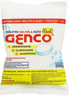 Tablete Pastilha Cloro Multipla Acao 3 em 1 T200 200g Genco