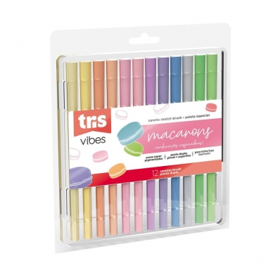 Caneta hidrográfica 2 pontas 4.4mm 12 cores sketch vibes - Macarons