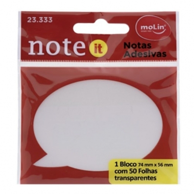 Bloco notas adesivas transparente note it 74x56mm 50 fls balão