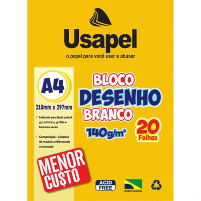 Bloco para desenho A4 210x297mm 140g 20 fls branco