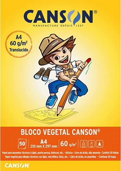 Bloco papel vegetal A4 210x297mm 60g 50 fls translucido