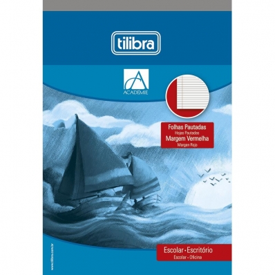 Bloco folhas pautadas margem vermelha 210x295mm 50 fls 56g academie