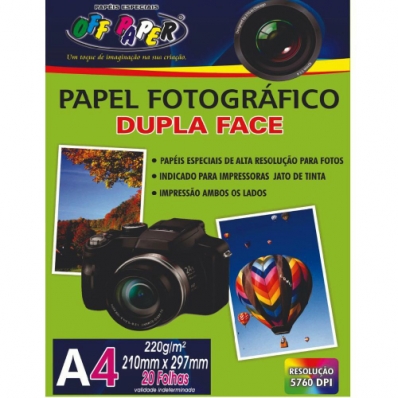 Papel fotográfico dupla face A4 210x297mm 220g 20 fls