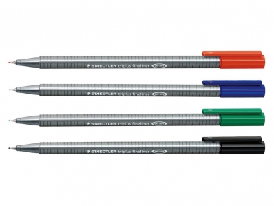 Caneta esferográfica ponta 0.3mm triplus fineliner estojo 4 cores Staedtler