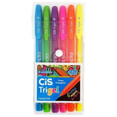 Caneta gel 1,0mm Trigel Neon 6 cores blister