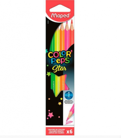 Lápis de cor Fluo Colors Peps Star 6 cores