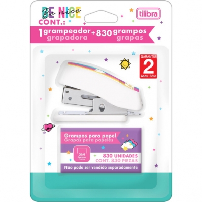 Grampeador mini para 12 fls com 830 grampos Be Nice blister
