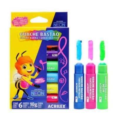Tinta guache bastão 10g 6 cores neon