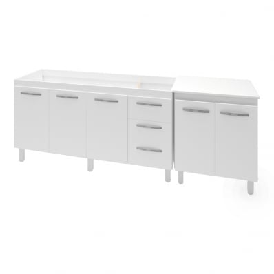 Armário Cozinha Gabinete Pia De 150 cm Diana Com Balcão Multiuso Micro-ondas Branco Serena