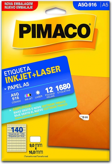 Etiqueta papel A5 inkjet laser 16x9mm 1680 un 12 fls