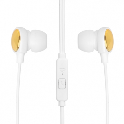 Fone de Ouvido Moxom MX-EP31 com Microfone e Cabo de 1.2 Metros - Branco/Dourado